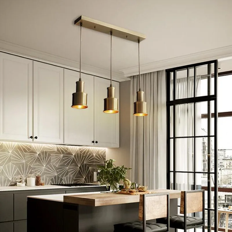 

3 Heads Nordic Loft Retro Copper Chandeliers Modern Long Creative Dinner Kitchen Bar Light Fixtures Free Shipping