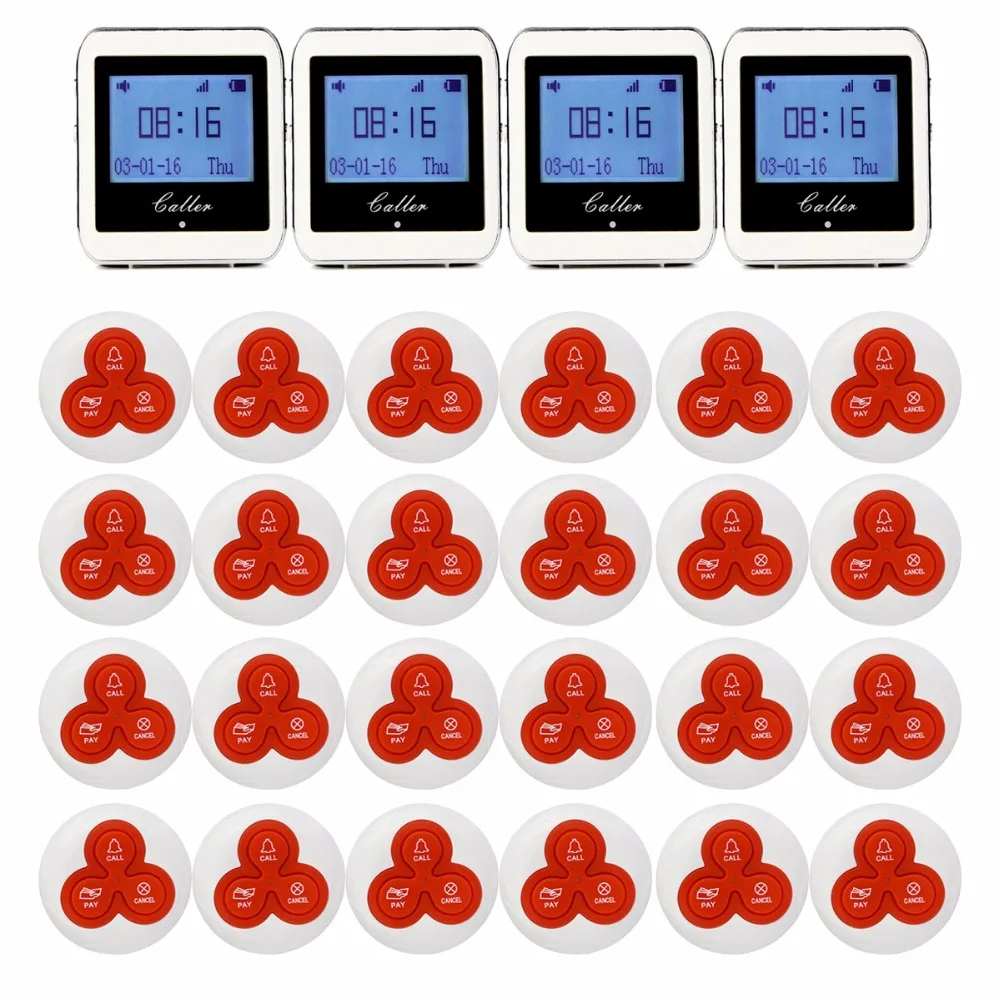 

Restaurant Pager Wireless Calling System 4pcs Watch Pager + 24pcs Call Button Restaurant Equipments F4413B