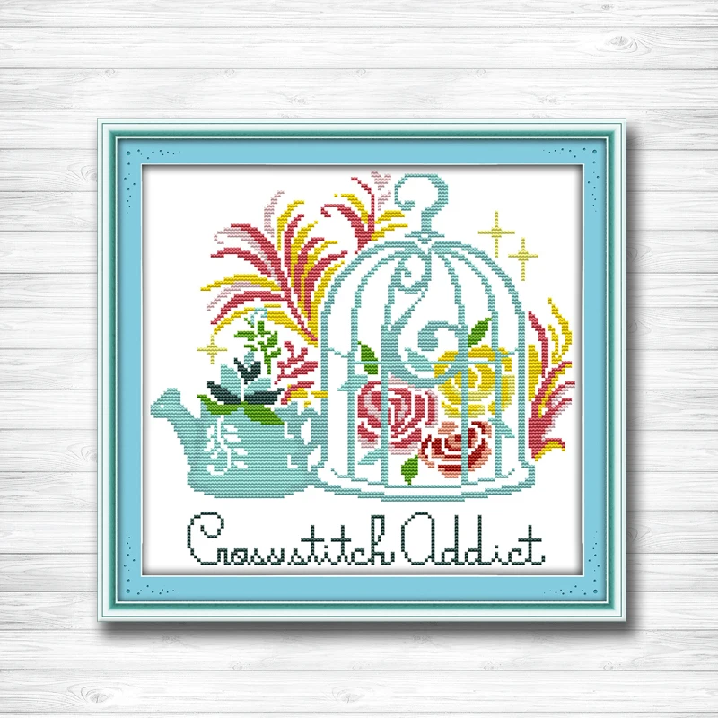 

The bird cage and the teapot diy painting 14CT11CT counted cross stitch kits embroidery set Needlework Set chinese cross stitch