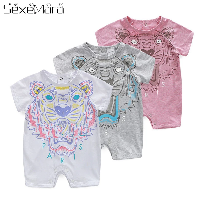 

2019 summer Baby Rompers Baby Boy Baby Girl Cartoon Tiger Head Cotton Short Sleeve Jumpsuit Unisex Baby New Born Clothes