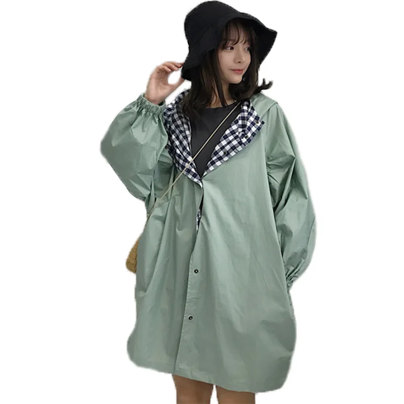 

Spring Ladies Windbreaker 2018 New Hooded Jacket Female Long Paragraph Loose Large Size Korean Casual autumn women coat LWH41
