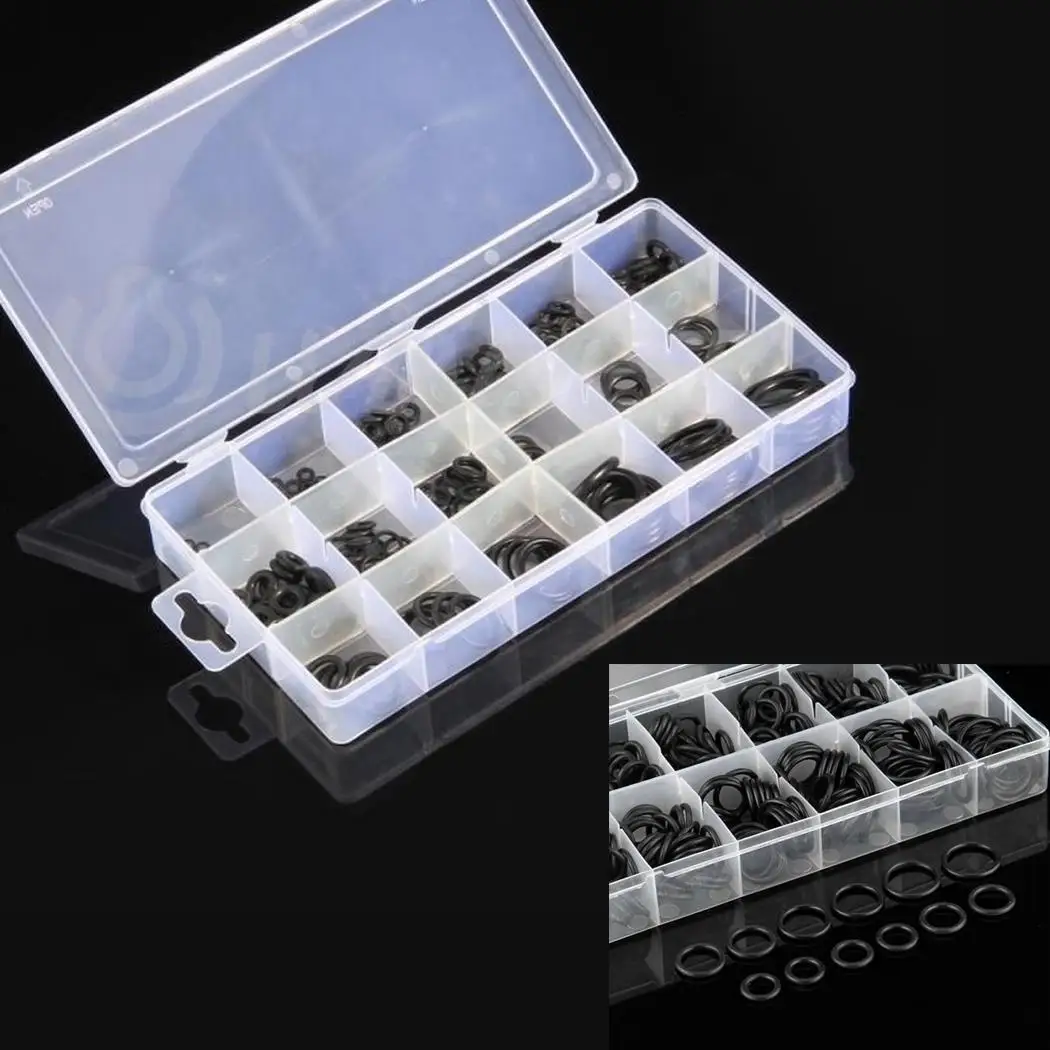 

225Pcs Air Conditioning O-Ring Rubber Rings Waterproof Box Black Washer