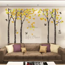 Настенная художественная Наклейка на стену большого размера с изображением дерева, падающие листья, настенные фрески с натуральным деревом, виниловые художественные обои AC206