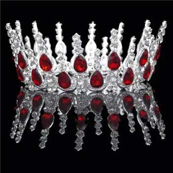 

Trendy Multicolored Crystal Luxury Round Queen Wedding Crown Bridal Tiara Rhinestone Diadem Head Jewelry Hair Accessories