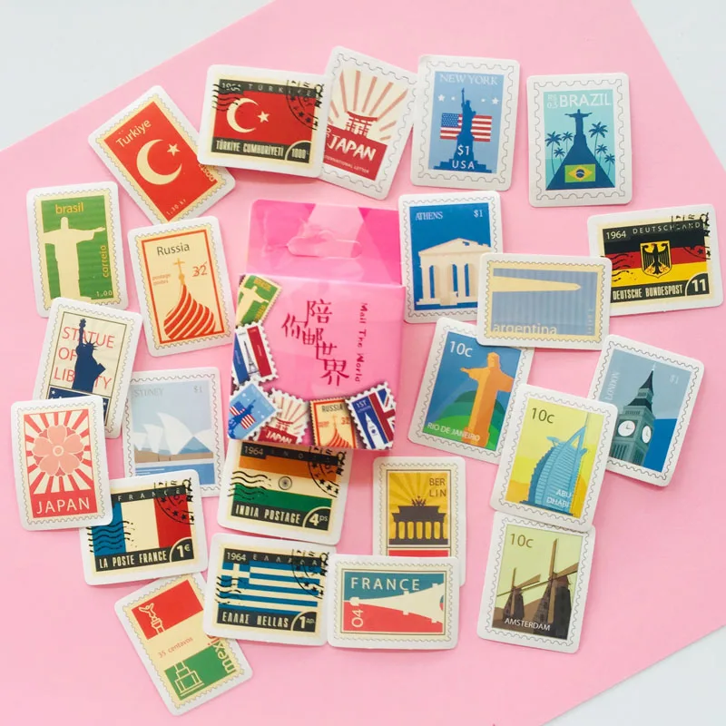 

45 pcs /Pack World Stamp Adhensive Stickers Notebook Album DIY Decoration Stickers Stick Label