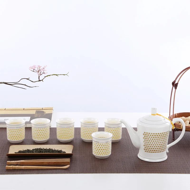 

Wourmth Ceramic Chinese Exquisite Hollow Design Kung Fu Tea Set Floral Teapot Elegant Tea Service Pot witn