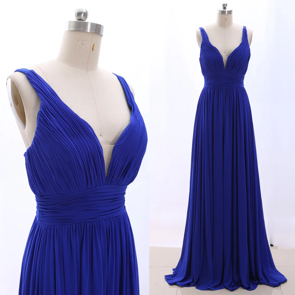 

MACloth Blue A-Line V Neck Floor-Length Long Tulle Prom Dresses Dress S 265257 Clearance