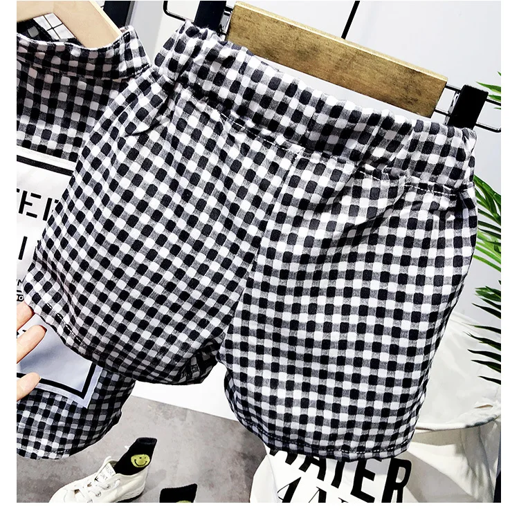 Summer Fashion Baby Boys Clothes Set short sleeve shirt Plaid Suit For Boys Children Clothing Cotton Costume For Kids Suits