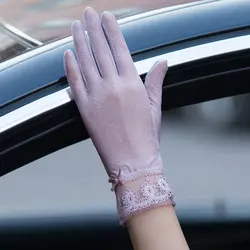 Модные летние женские кружевные перчатки автомобильные женские сексуальные однотонные цветочные Анти-УФ варежки полный палец девочки