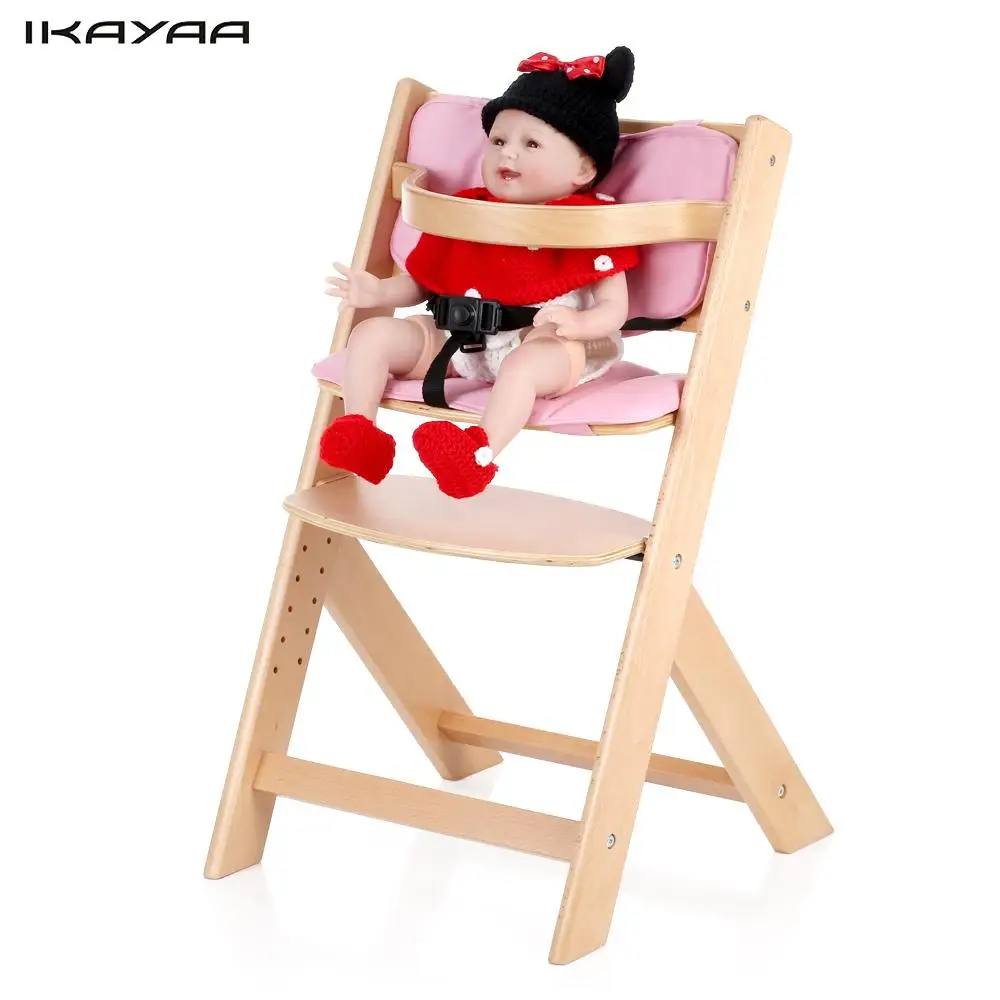iKayaa FR Stock Baby Wooden High Chair with Cushion Height Adjustable
