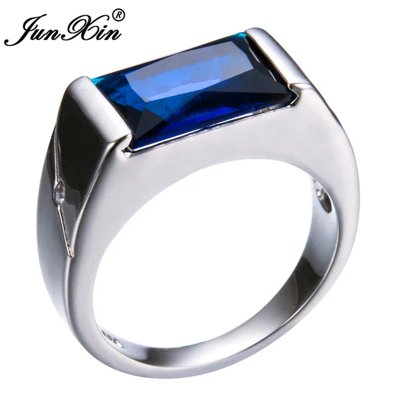 Очаровательное модное простое мужское женское кольцо с голубым камнем, 925 серебряное ювелирное изделие, винтажные обручальные кольца для мужчин и женщин
