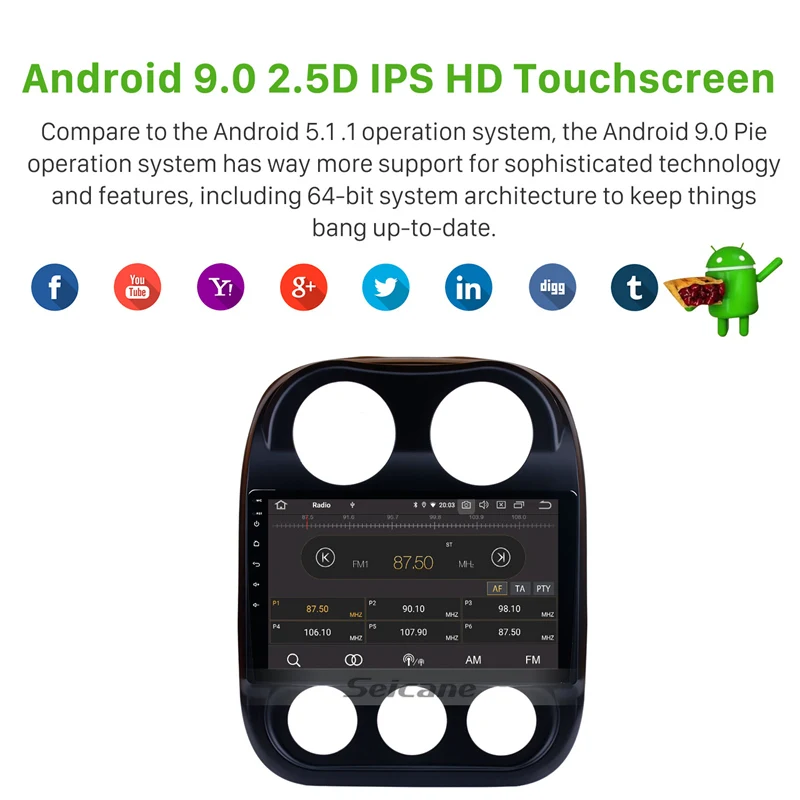 Top Seicane Android 9.0 10.1 inch HD 1024*600 for 2014 2015 Jeep Compass Car Radio Bluetooth GPS Navigation Player with 4G WIFI 1