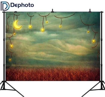 

DePhoto Photography Backdrop Gold Moon Stars Sky Cloud Weeds Customized Child Newborn Photographic Backdrops For Photo Studio