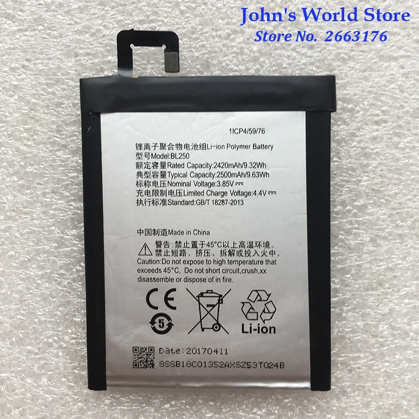 

For Lenovo 2420-2500Mah BL250 Original Li-ion Battery Replacement for Lenovo VIBE S1 S1c50 S1a40 s1 a40 S1 c50 Mobile Phone