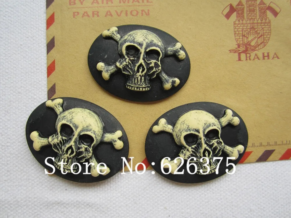 

Free Shipping! Min. order is $10 (mix order), Resin Cute Vintage Skull for Hair Bow Scrapbooking Phone Deco, DIY (30*40mm)