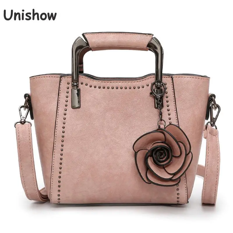 Unishow Women Handbags Pu Leather Rivet Flower Pendant