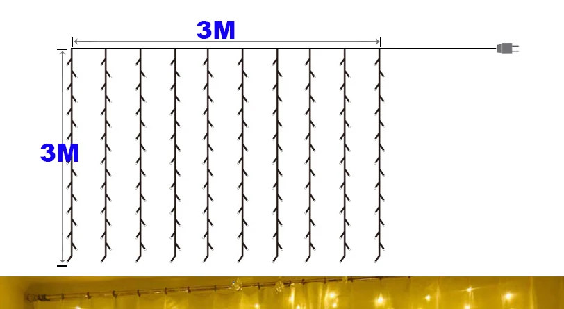 3 м x 3 м Светодиодные занавески, гирлянда, свадебные украшения, спальня, рождественские сказочные огни, вечерние, для дома, для нового года