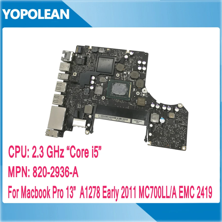

Full Tested 2.3GHz i5 Motherboard For Macbook Pro 13" A1278 Logic Board Early 2011 MC700 820-2936-A