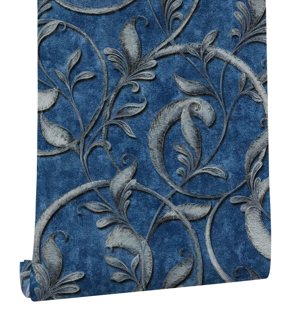 Haokhome European Damask 3D Wallpapers For Living room Vinyl Contact paper Roll Blue Textured bedroom home Wall art decor new bar european wallpapers wall paper entertainment place lobby walking house bedroom living room decorative flash wall cloth