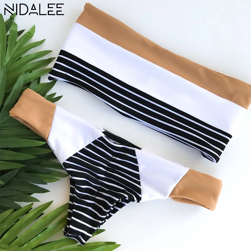 Bikini 2018 Striped Bandeau Bikini Set Swimwear Women Beach Push Up Swimsuit Bathing Suit Thong Bottom Biquini Maillot De Bain