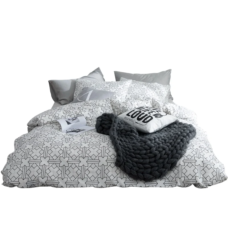 

TUTUBIRD white and black bed linen 100% cotton modern brife plaid bedding set for man duvet pillow covers 4pcs queen Twin size