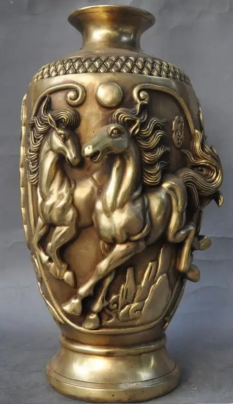 

S5380 China FengShui Bronze The Great Wall Jump Horse coin Statue Bottle Pot Vase Jar discount 30% (C0324)