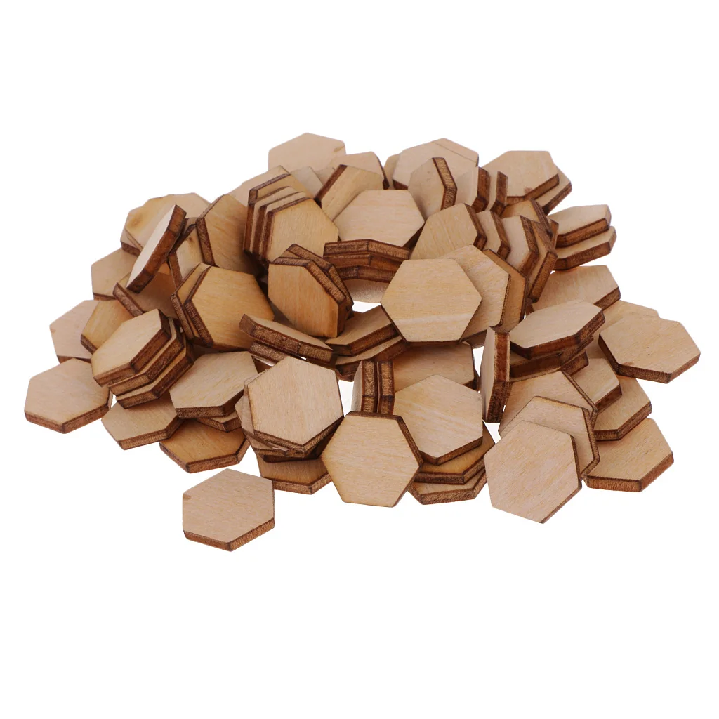 50/100/200pcs Wooden Hexagon Shapes MDF Cutouts Blank Embellishments Craft for DIY Scrapbooking Card Making Decoration Ornaments