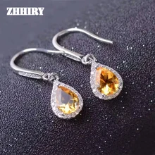ZHHIRY настоящий цитрин серьги с драгоценным камнями натуральный желтый полый камень Твердые стерлингового серебра 925 Серьги для женщин ювелирные украшения
