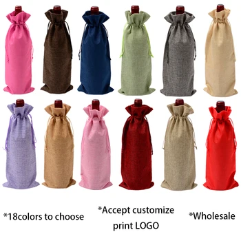 

150pcs Rustic Jute Burlap Wine Bottle Cover Bag Wedding Party Event Birthday Jute Drawstring Pouch Party Supplies Wholesale