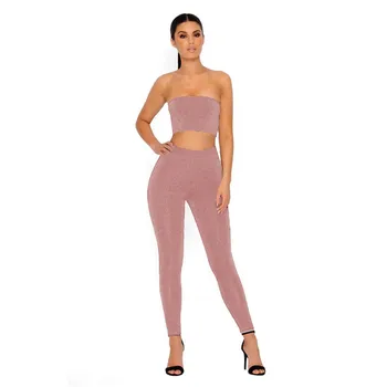 

New Fashion Sexy Womens Off Shoulder Crop Tops Clothes Sets Strapless Tops Pencil Bandage Pants Fashion Ladies Clubwear Sets
