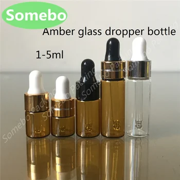

200pcs/lot 1ml, 2 ml, 3ml, 5ml Clear Glass Dropper Bottle , Small Vials With Pipette For Cosmetic Perfume Essential Oil Bottles
