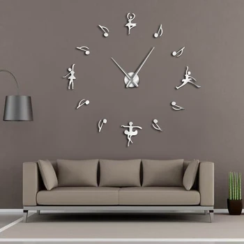 

1Piece DIY Ballet Dancers Music Notes Giant Wall Clock Modern Design Ballerinas Home Decor Wall Watch Ballet Music Lovers Gift
