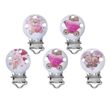 5PCs lot Cute Bears Patterns font b Baby b font Pacifier Clips Metal Holders Mixed Wood