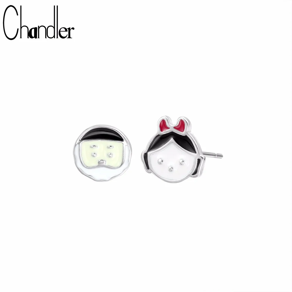 Серьги-гвоздики Chandler с эмалью для пар влюбленных лицо подарок матери глазурь