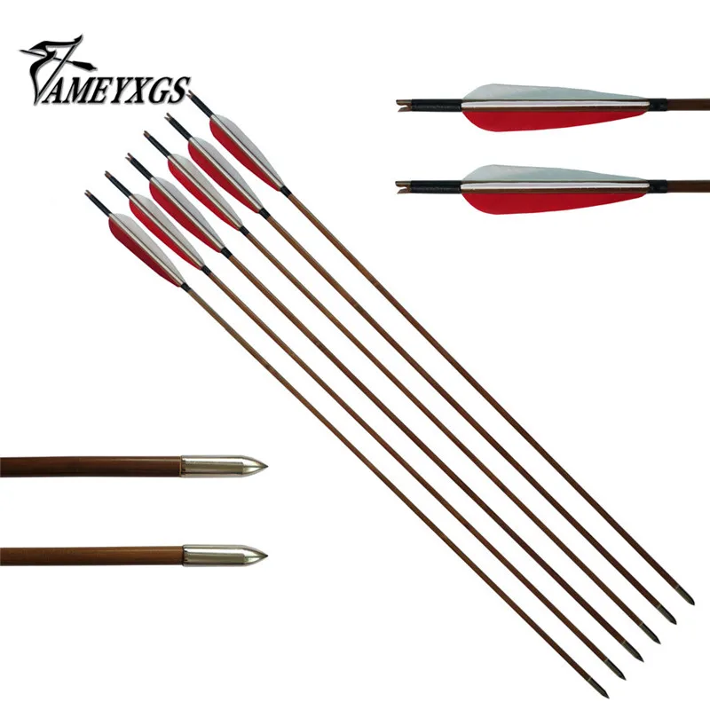 

Archery Bamboo Arrows Handmade 4 inch Turkey Feather Target Broadhead Arrow For Hunting Recurve Bow 31Inch 6PK/12PK Longbow