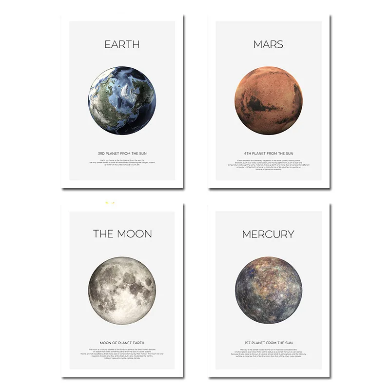 Солнечная система картина Планета Земля Луна Марс плакат Астрономия космическое настенное искусство холст печать живопись скандинавские украшения детской комнаты