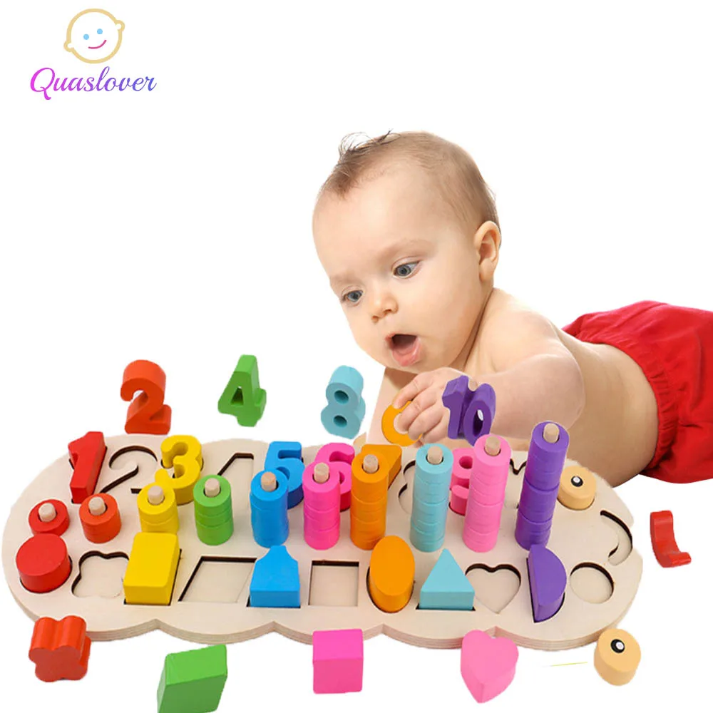 

Children Wooden Montessori Math Toys Count Numbers Shape Matching Stacking Learning Toy Kids Early Educational Teaching Toys