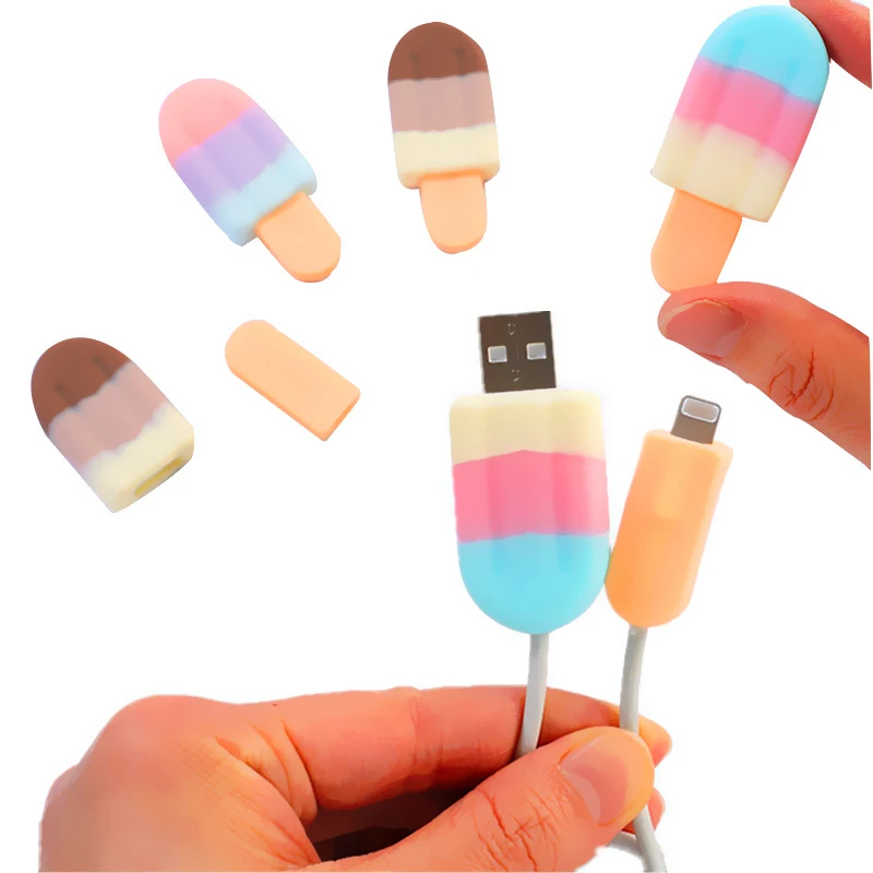 Красочные USB в виде мороженого кабель протектор линии передачи данных кабель для зарядки милый защитная крышка для iphone5/6/6 plus X кабельная муфта