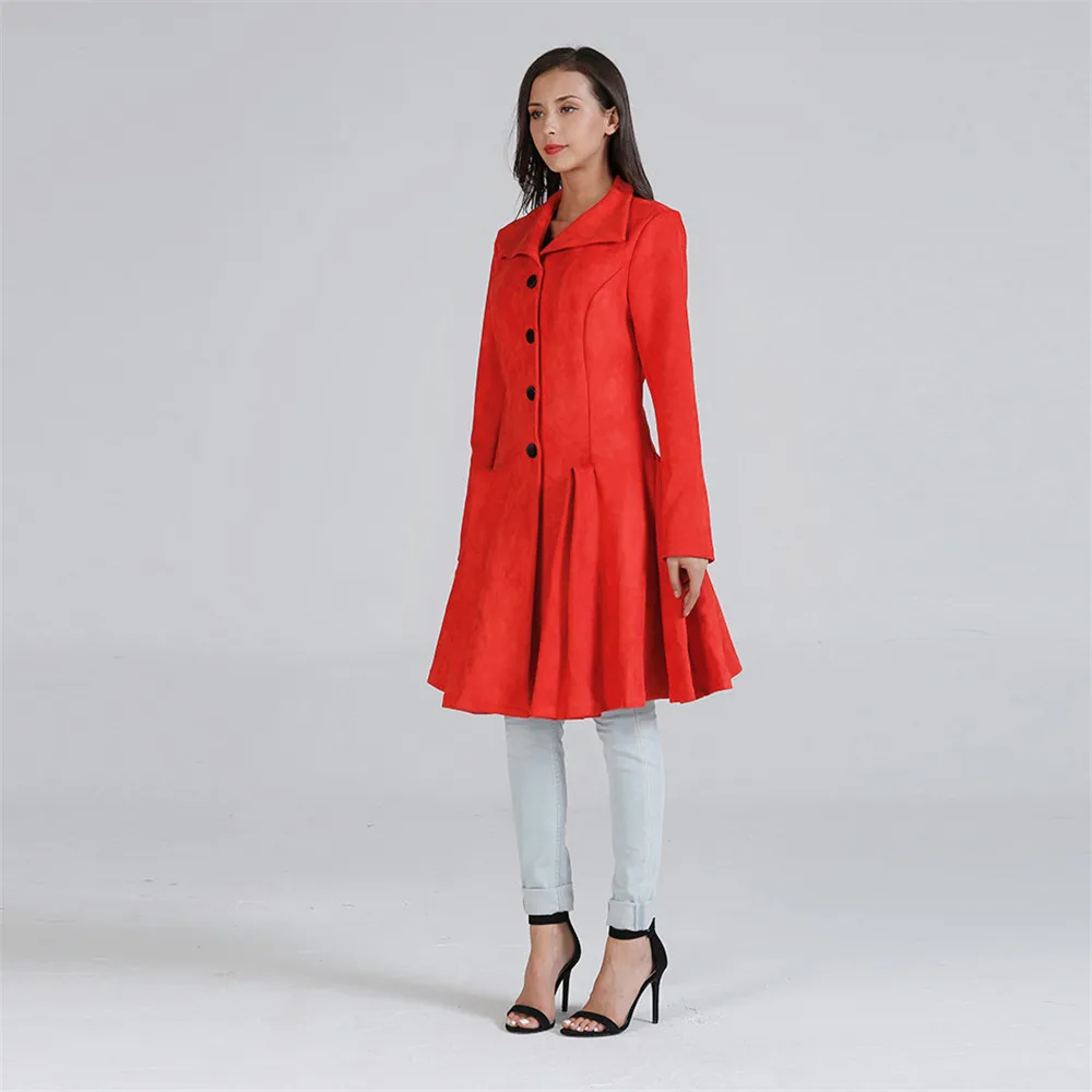 Winter Thick Red Coat For Women Single Breasted Large Swing Coat Long Slim Casual Button Wool Coat Outerwear Skirt Style Coats (12)