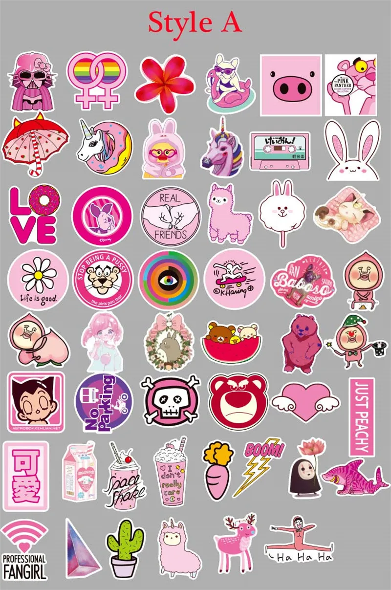50PCS Pack Mixed Pink Girl  Stickers Set Stickers For Kids Luggage Skateboard Laptop Cartoon Anime Stickers For Children (2)