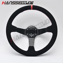 350 мм 1" глубокий диск замша кожа гоночный автомобиль Руль Универсальный Автоспорт руль