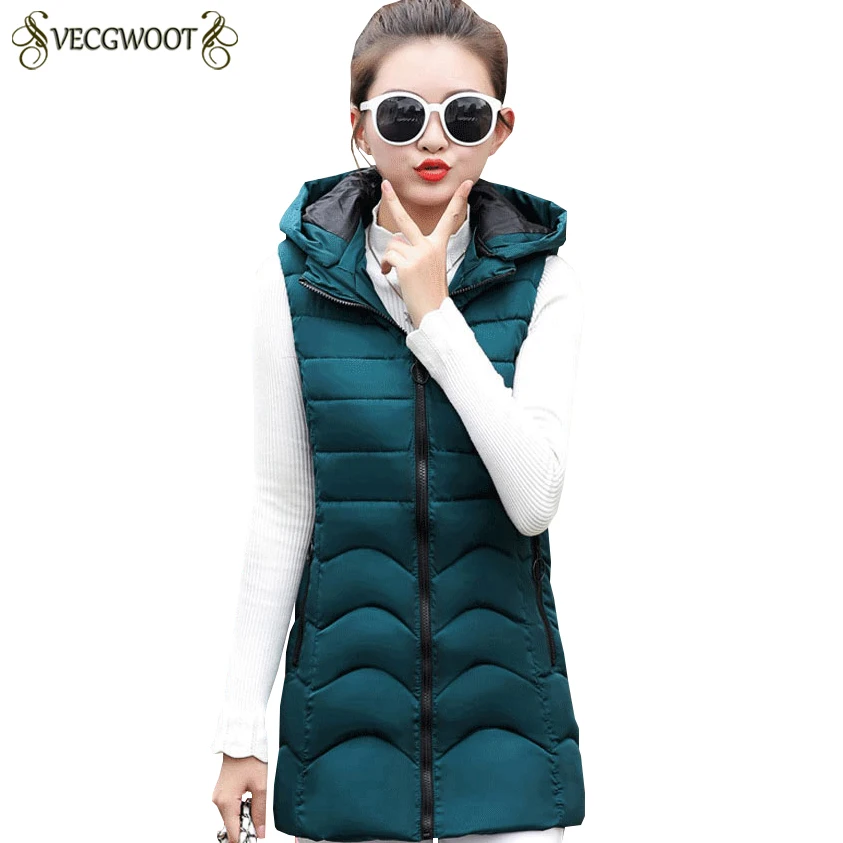 

Autumn Winter New Cotton Ma3 jia3 Women Fashion Warm Hooded Cotton vest Jacket Women Plus size Long vest S747