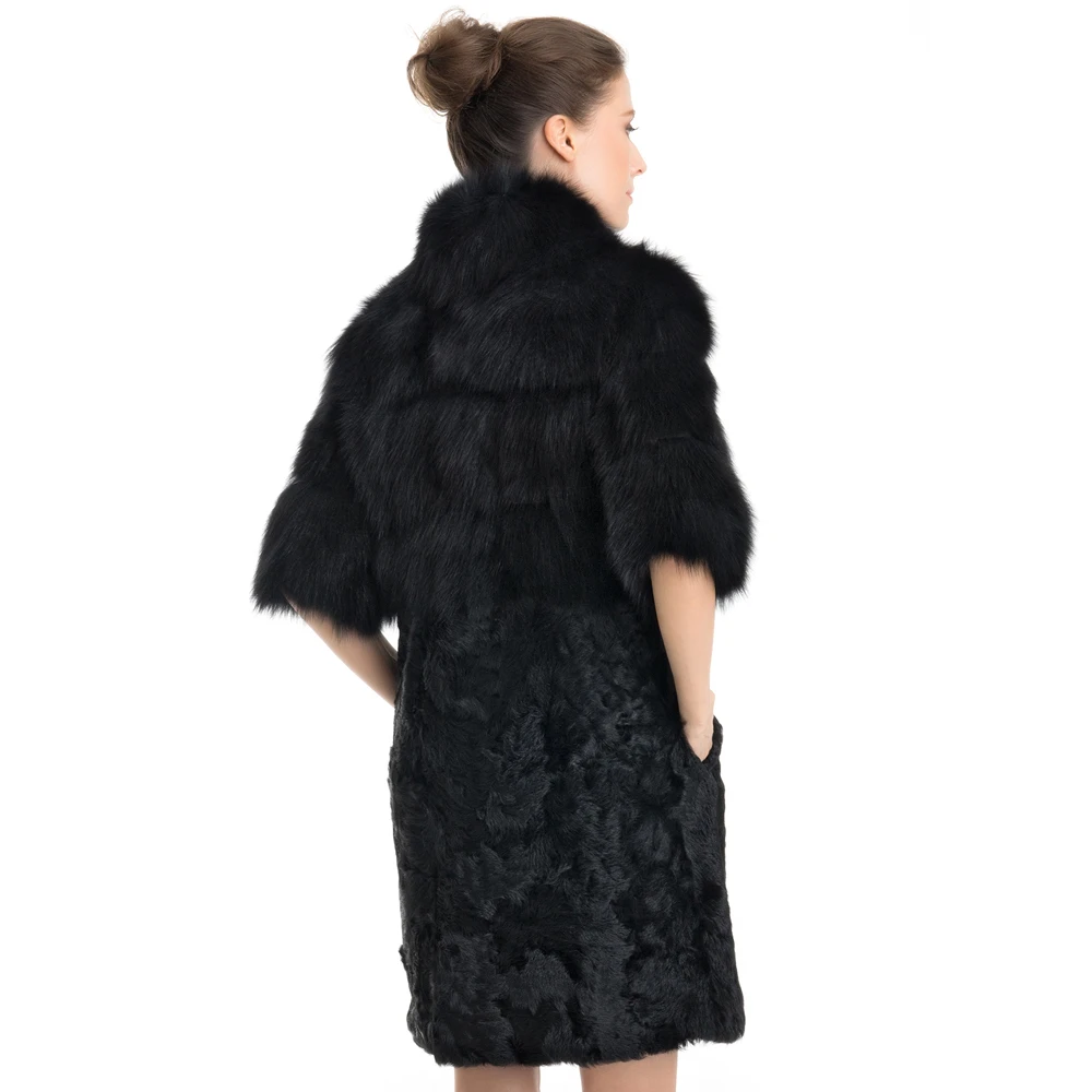 ZY89002 Hot Sale Elegant Women Real Warm Lamb Fur With Fox Fur Collar Nine Quarter Slim Fashion Winter Coat Outwear Waistcoat ZY89002 Hot Sale Elegant Women Real Warm Lamb Fur With Fox Fur Collar Nine Quarter Slim Fashion Winter Coat Outwear Waistcoat