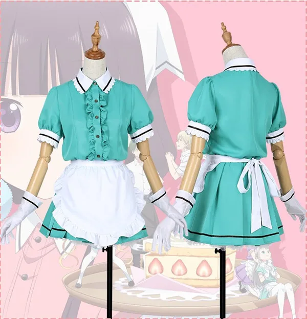 Смесь S Kanzaki Hideri Maid Cafe Sakuranomiya Maika японский костюм для косплея аниме форма выходной костюм одежда полный комплект - Цвет: Светло-зеленый