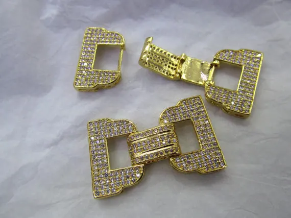 

6sets 24K Gold Rhodium Double Square 5 Hole Multi Strand Clasps,Micro Pave CZ Clasps, Pave CZ Buckle Clasps, Fancy Jewelry Clasp