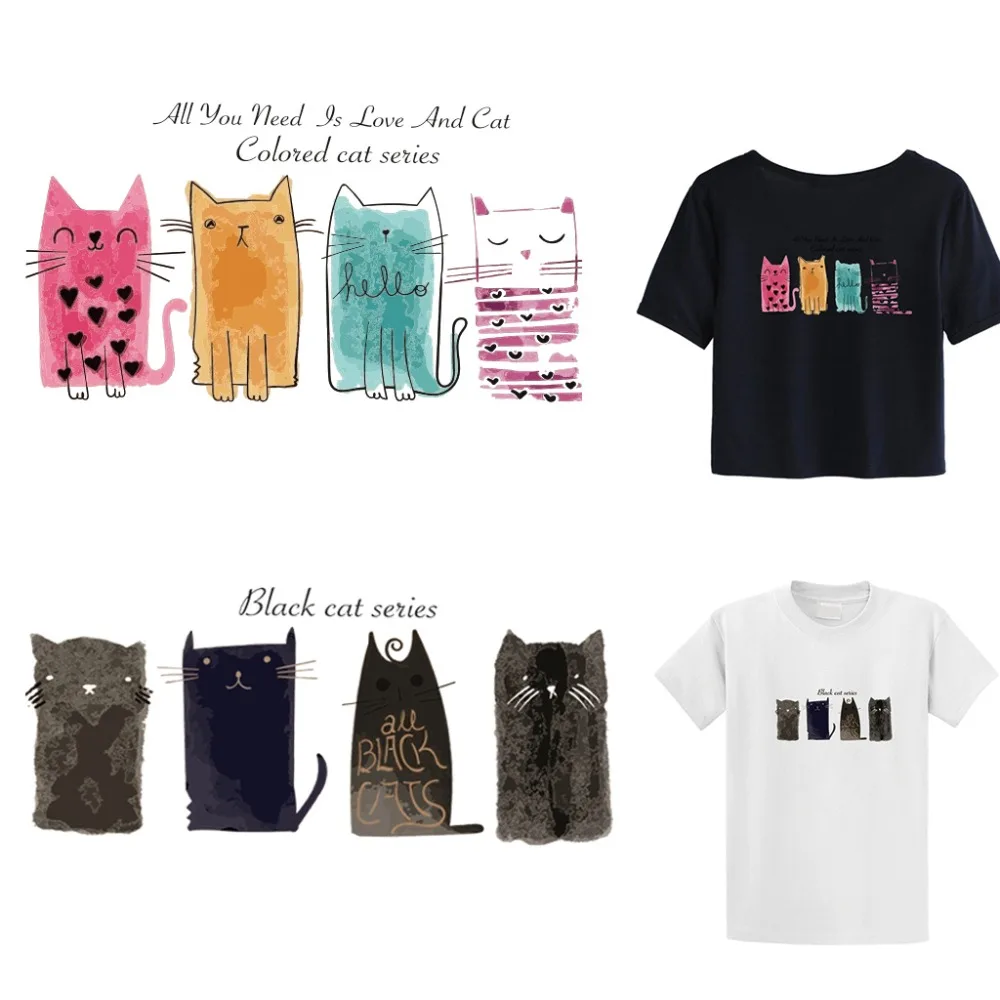 

NEW Clothes Iron On Appliques Heat Transfer Stickers DIY Printing Cute Cat Patches
