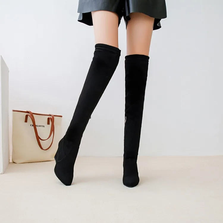 

Big Size 9 10 11-13 thigh high boots knee high boots over the knee boots women ladies boots Strap back wedge heel