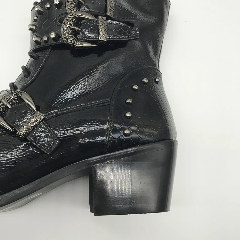 New Punk Style Genuine Leather Men Ankle Boots Iron Pointed Toe Lace Up Mens Military Cowboy Boots