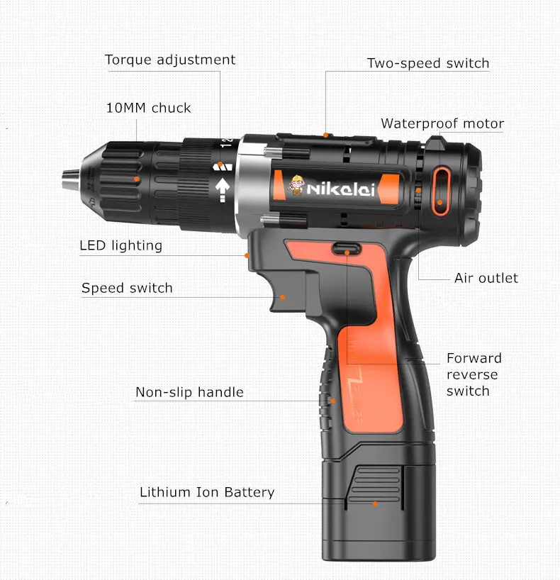 16,8 V 2-х скоростная Перезаряжаемые литиевая батарея крутящий момент дрель-шуруповерт Аккумуляторный шуруповерт, Малый бытовый электрический сверла винт электроинструмент