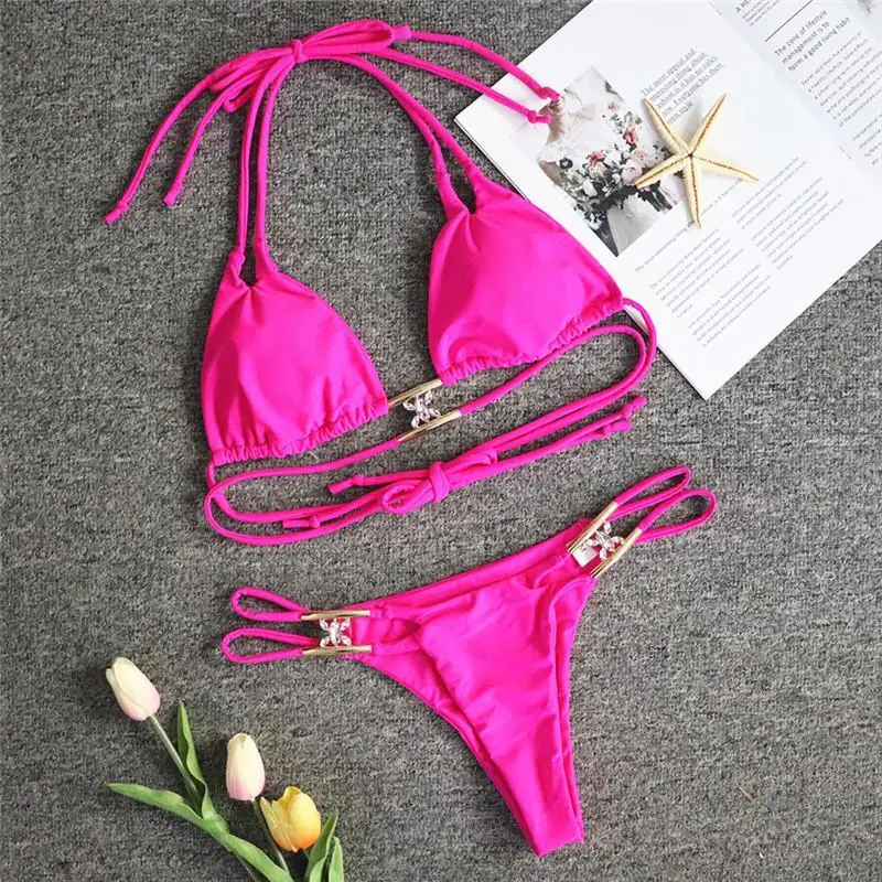 Mujer New Crystal Bikini Sexy Thong Swimsuit Beachwear String Summer High Cut Brazilian Swimwear Women Push Up Bathing Suit - Color: 3